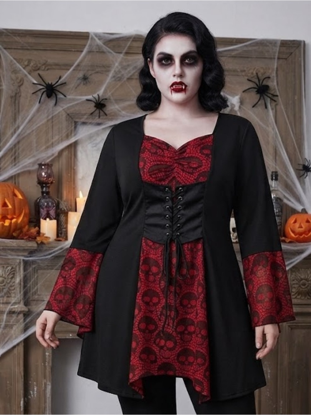 Red vampire or gothic-style Halloween lace-up corset costume dress Sz XL women’s